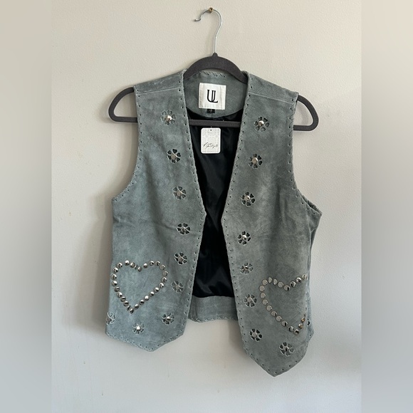 Understated Leather Pearl Blue Suede Western Studded Vest Size XS free people - Picture 2 of 5